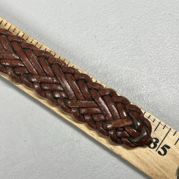 Cole Haan Leather Woven Braided Belt Mens 28 Brown Wrapped Buckle Slim 3/4" - Picture 8 of 8